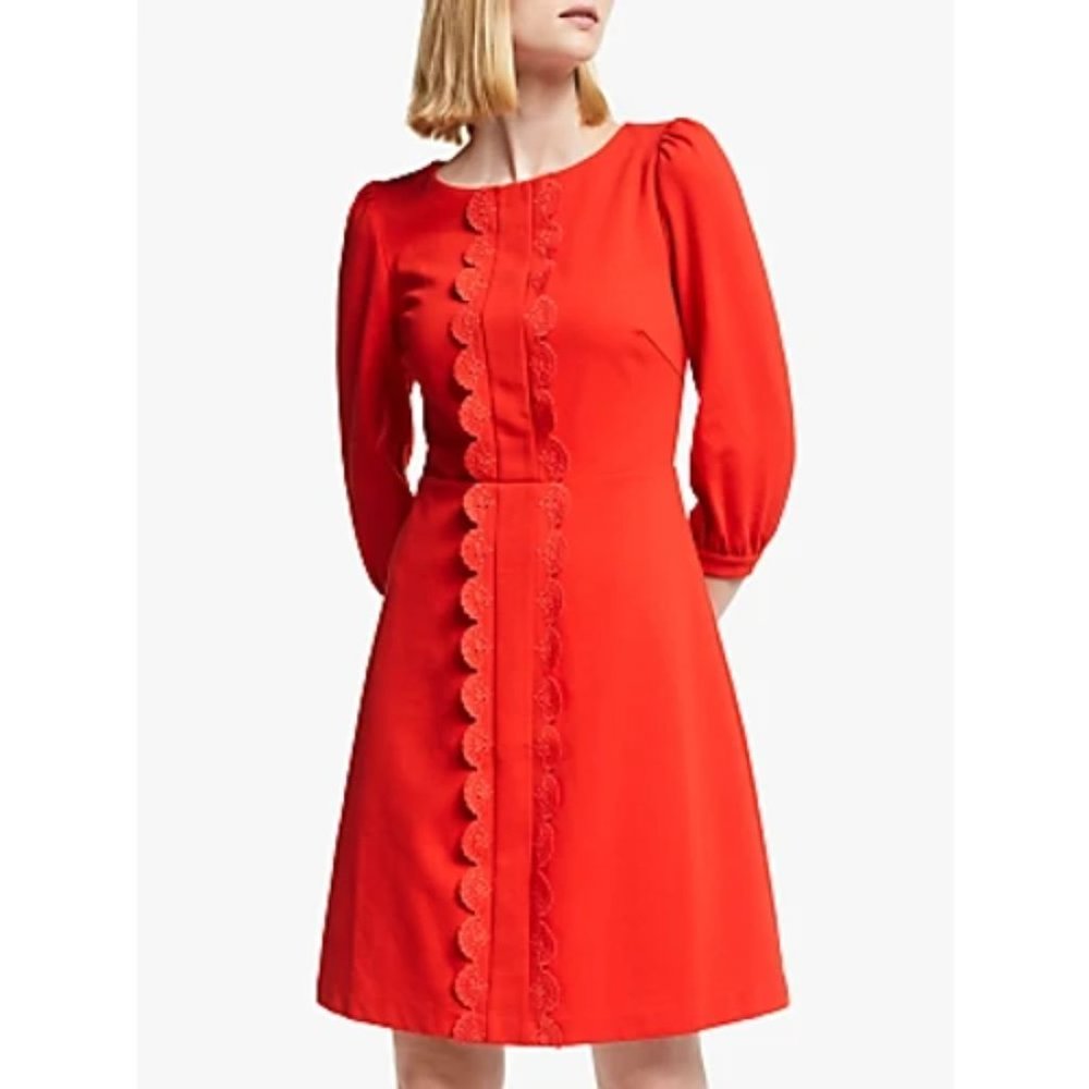 NWT Boden Alexandra Ponte Scallop Lace Shift Dress in Post Box Red, Size 10